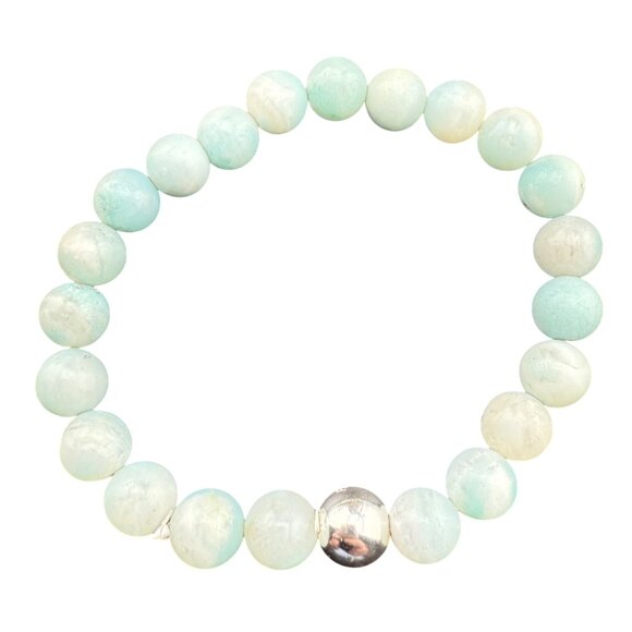 Amazonite Gemstone Bracelet With Sterling Silver Bead - Picture 1 of 8